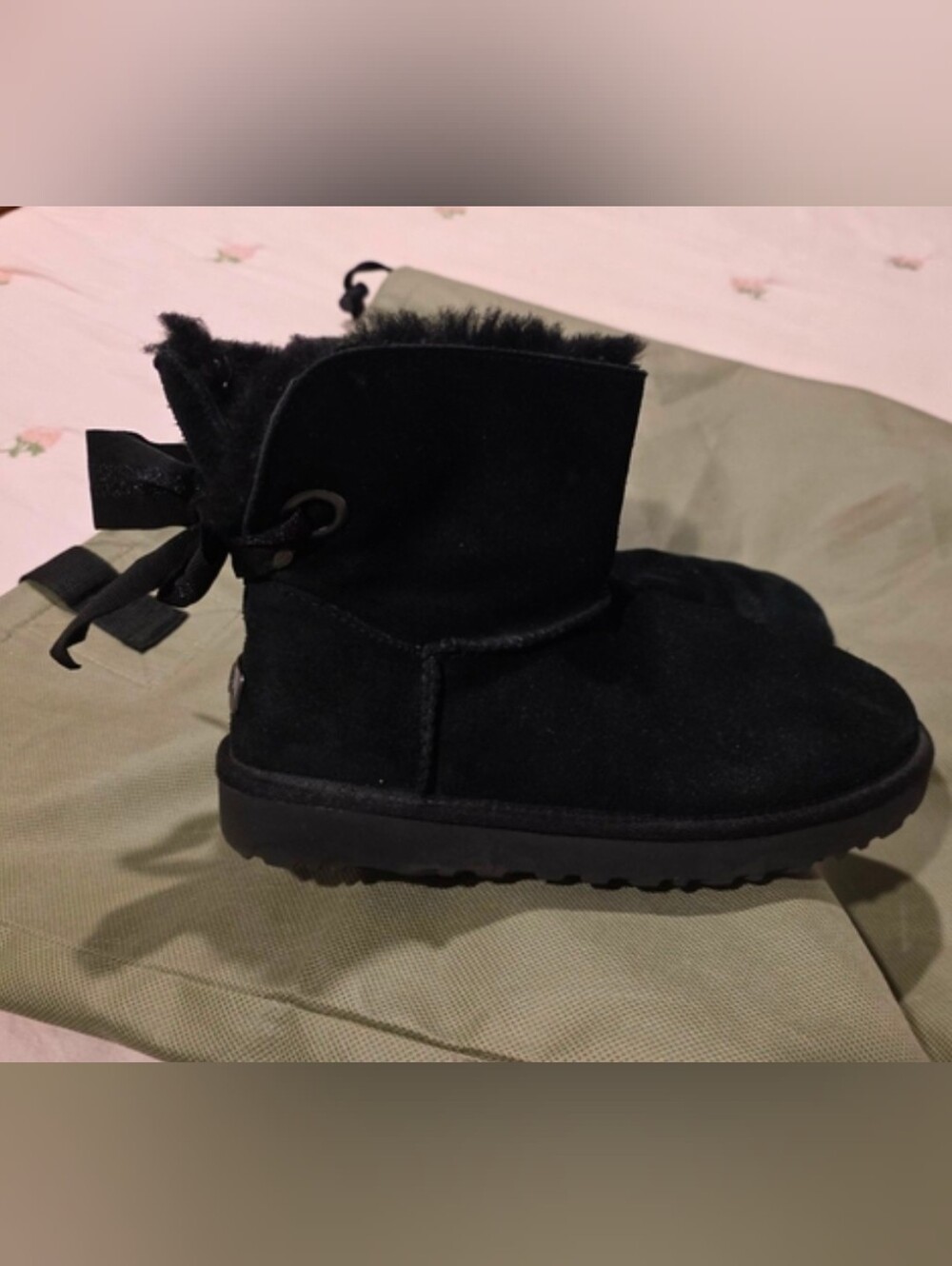 Uggs Black Suede Winter Boots with Back Bow